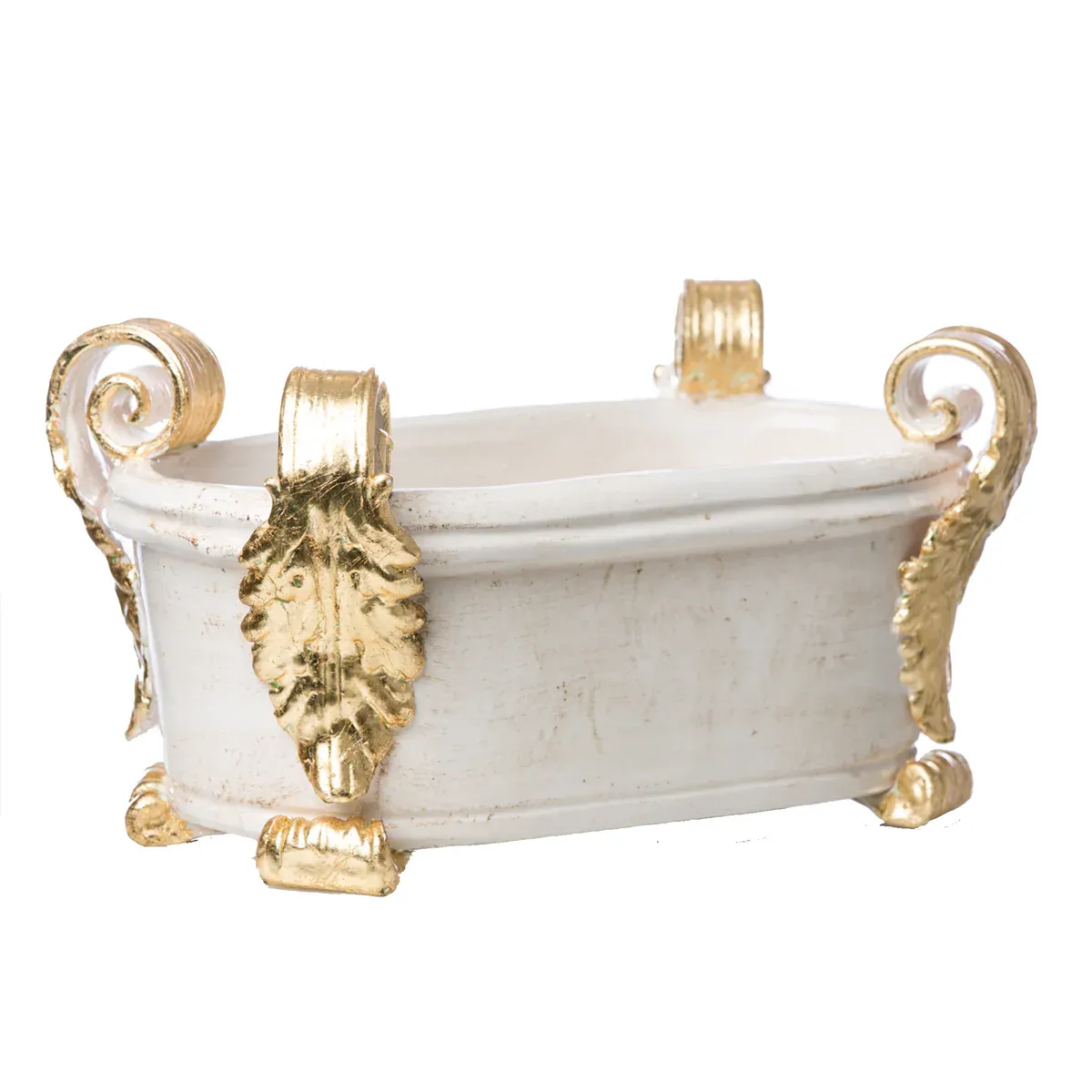 CENTERPIECE OVAL WHITE W/GOLD LEAF