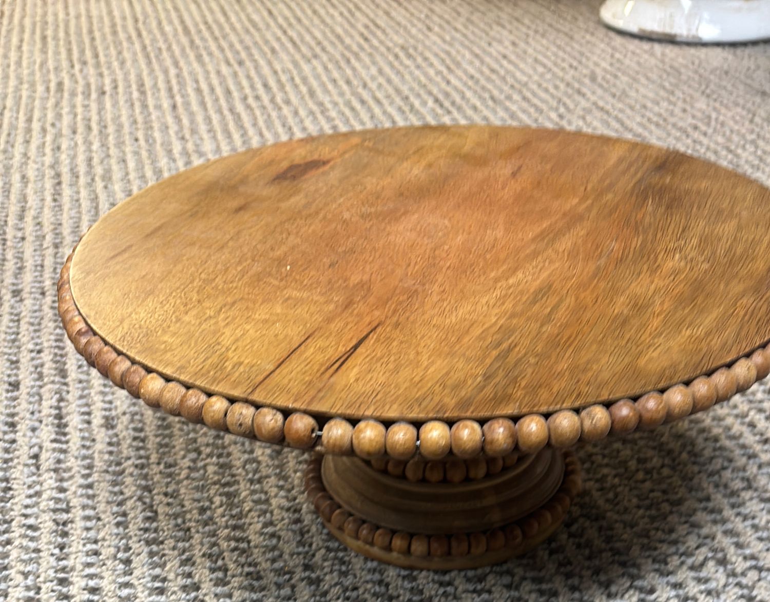 BEADED WOOD PEDASTAL TRAY