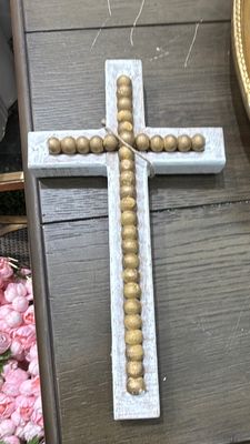 LG GOLD BEADED CROSS SITTER