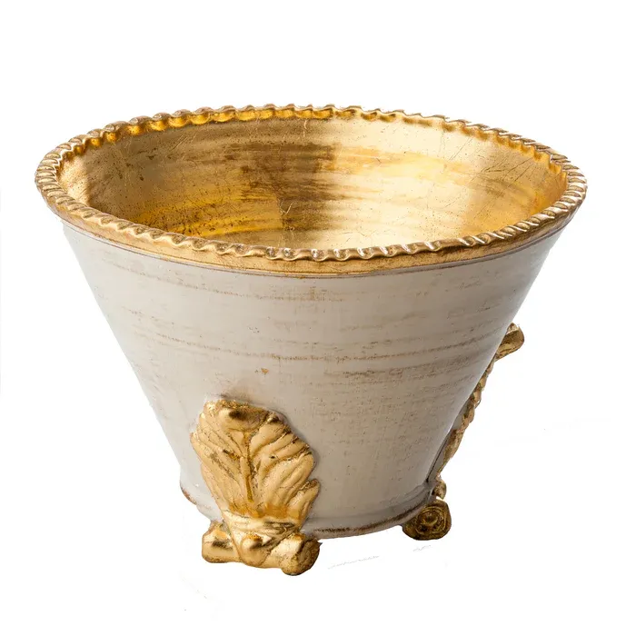 CACHEPOT LARGE WHITE/GOLD ACANTHUS