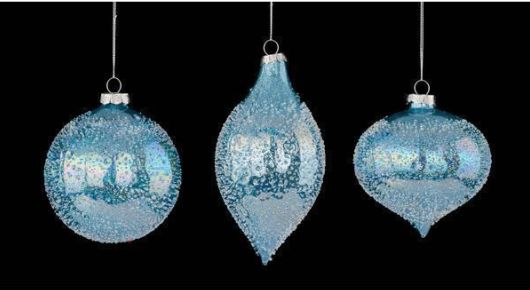 4" ASSORTED BEADED GLASS ORNAMENTS - ICY BLUE