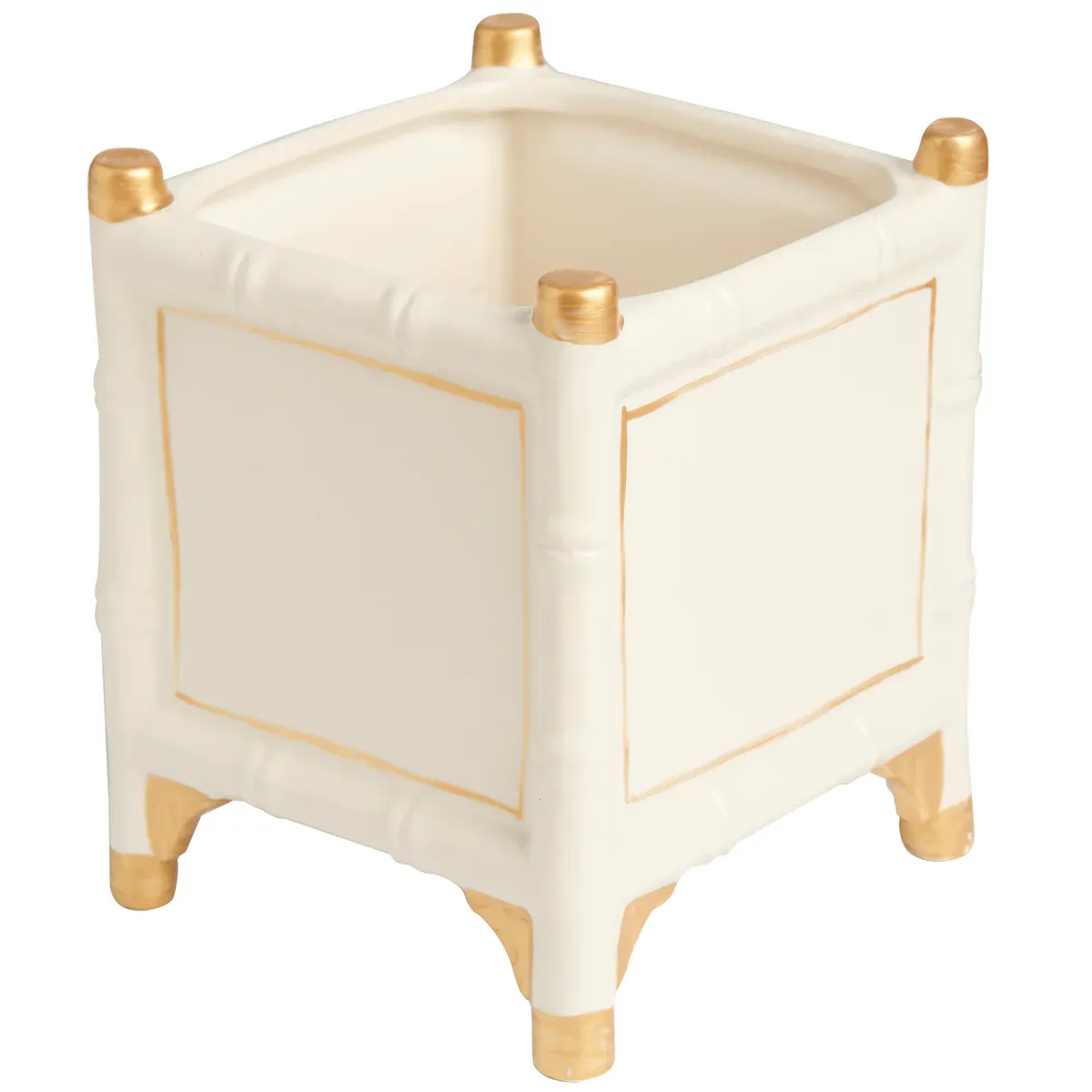 CACHEPOT LARGE BAMBOO GOLD/WHITE