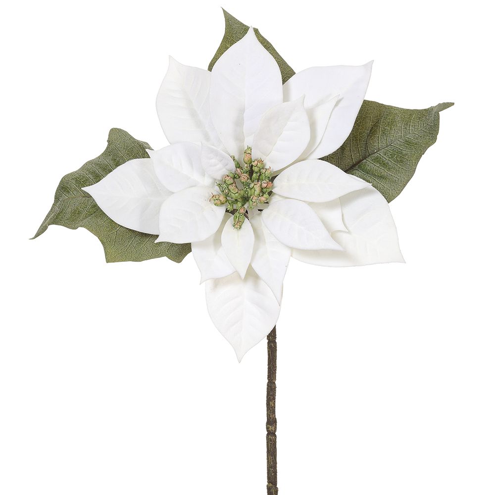 15"VELVET POINSETTIA PICK WH