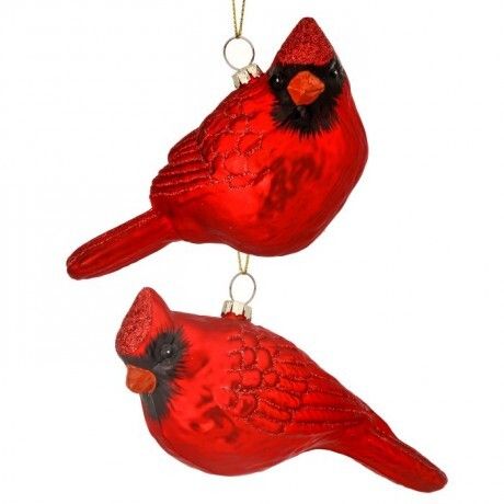 6" GLASS CARDINAL ORNAMENT 2/AST - RED