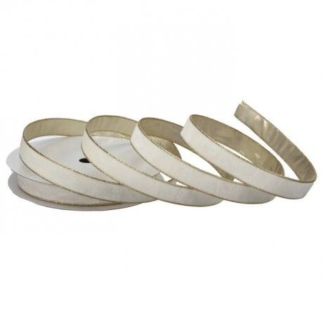 1"X20Y WIRED VELVET RIBBON W/METALLIC EDGE - IVORY