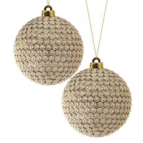 120MM VP GLITTER BEAD BALL ORNAMENT - CHAMPAGNE/GOLD