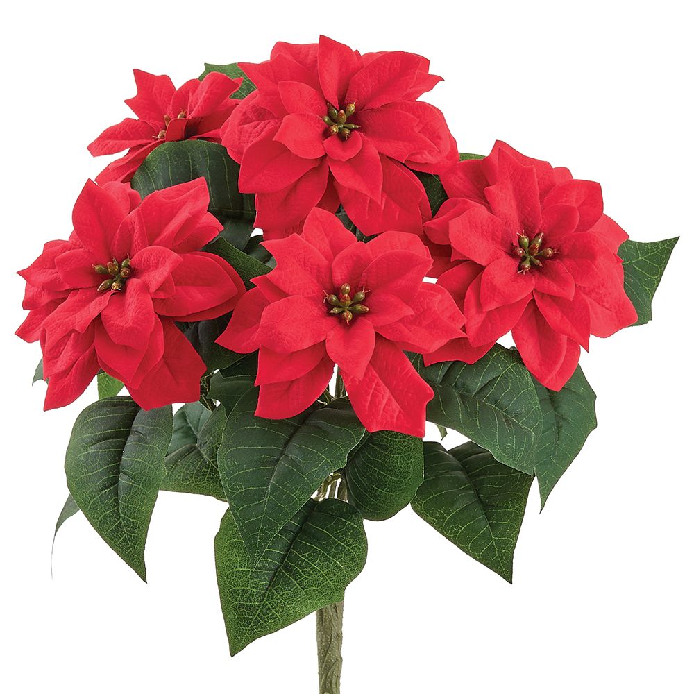 14.5"VELVET POINSETTIA BUSH X5