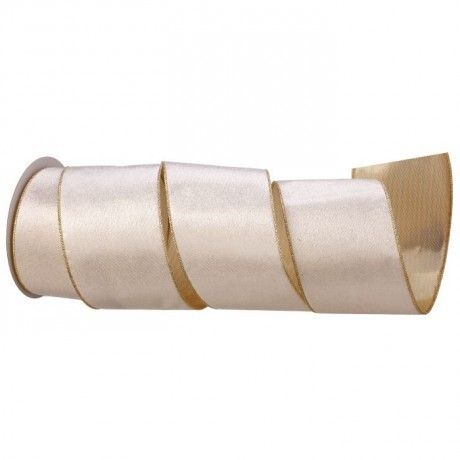 4"X10Y WIRED VELVET W/METALLIC BACK RIBBON - WHITE/GOLD
