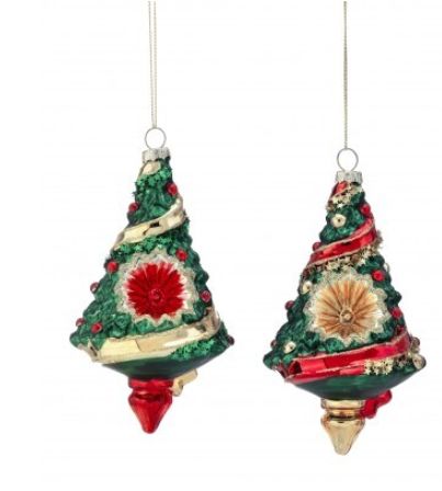 6" GLASS REFLECTOR TREE ORNAMENT 2/AST - RED/GOLD