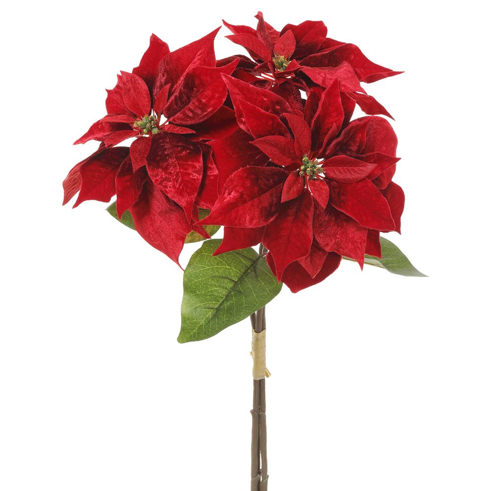 28"VELVET POINSETTIA BUNDLE X3