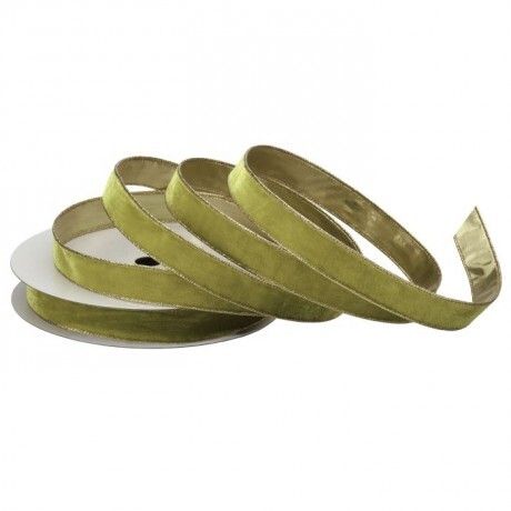 1"X20Y WIRED VELVET RIBBON W/METALLIC EDGE - APPLE GREEN