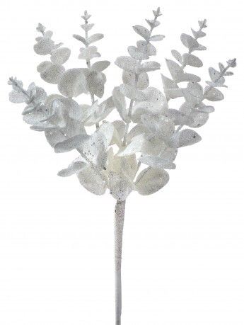 20" METALLIC GLITTER EUCLYPTUS SPRAY - WHITE