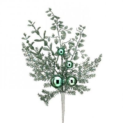 18" GLITTER BALL BERRY SPRAY - MINT GREEN