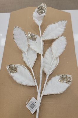 27"L CREAM VELVET/GLITTER MAGNOLIA LEAF SPRAY