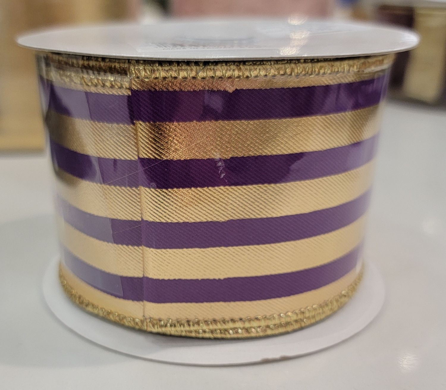 PURPLE GOLD STRIPED RIBBON 2.5" X 10 YDS