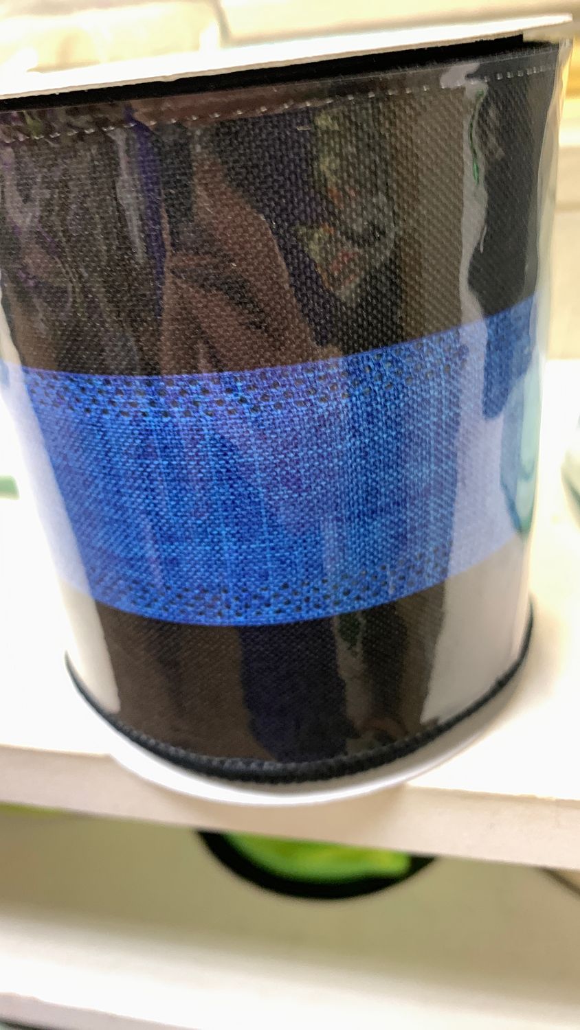 BLACK AND BLUE WIRED RIBBON 4" X 10 YDS