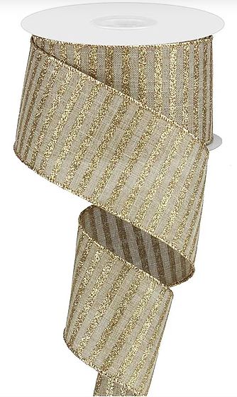 METALLIC GOLD STRIPED RIBBON WIRED 2.5" X 100 FT