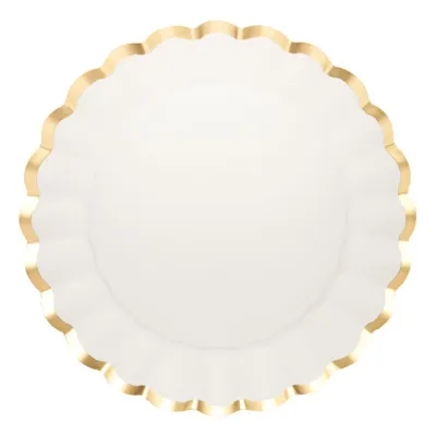 SCALLOPED CHARGER PLATE - GOLD &amp; WHITE - 8 PACK