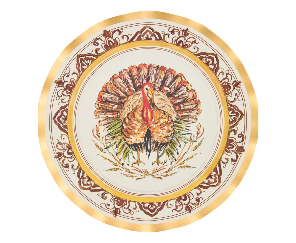 TURKEY &amp; GOURDS WAVY DINNER PLATE - 8 PACK