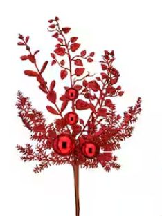 18" Red Glitter Ball Berry Spray