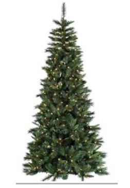 12' Anchorage Fir Tree, Slim, Pre-Lit w/M4 LED Warm White Lights, TT Green. 3013 Tips w/ 1100 M4 Warm White LED Lts 66." Diameter