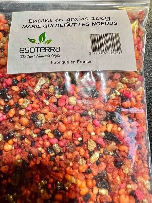 Encens en grains de MARIE QUI DEFAIT LES NOEUD - sachet de 100 Grammes Encens en grains de MARIE QUI DEFAIT LES NOEUD - sachet de 100 Grammes