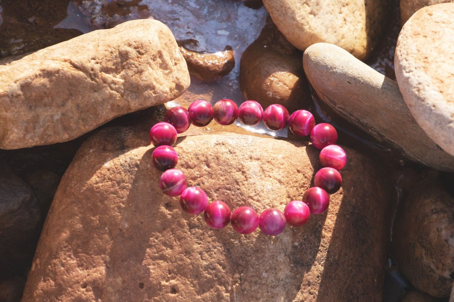 Bracelet Oeil de Tigre Rose teinté Bracelet Oeil de Tigre Rose teinté