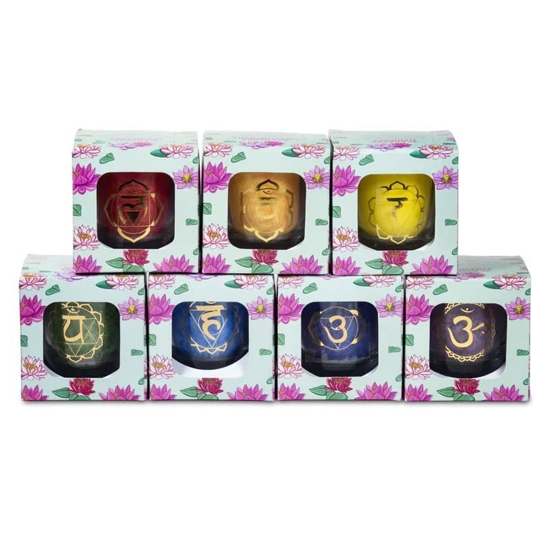 7 bougies votives parfumées du 1°chakra au 7°chakra 7 bougies votives parfumées du 1°chakra au 7°chakra