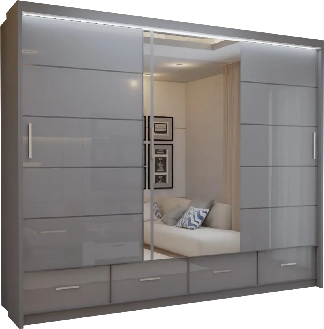 Flavia 3-Door High-Gloss Sliding Wardrobe - 250 cm