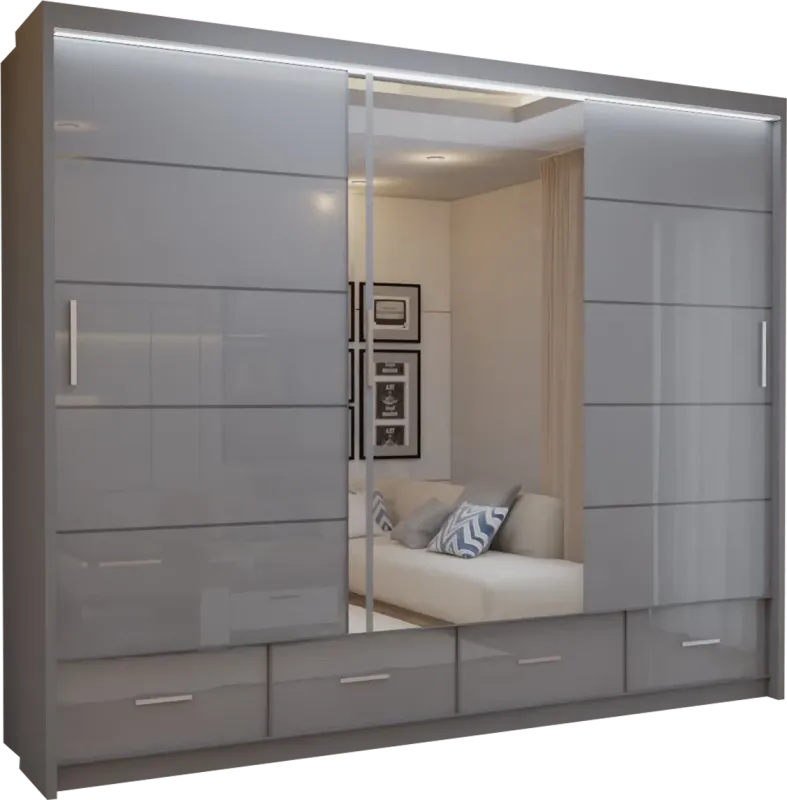 Flavia 3-Door High-Gloss Sliding Wardrobe - 250 cm