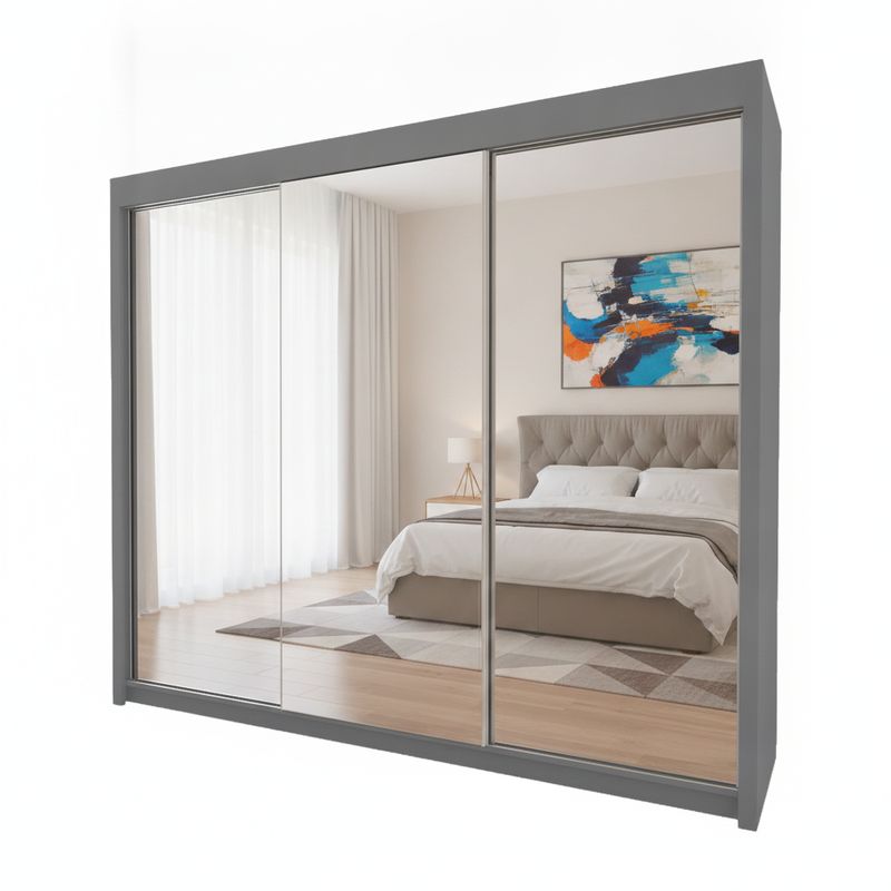 Miro 3-Door Full Mirror Sliding Wardrobe - 250 cm