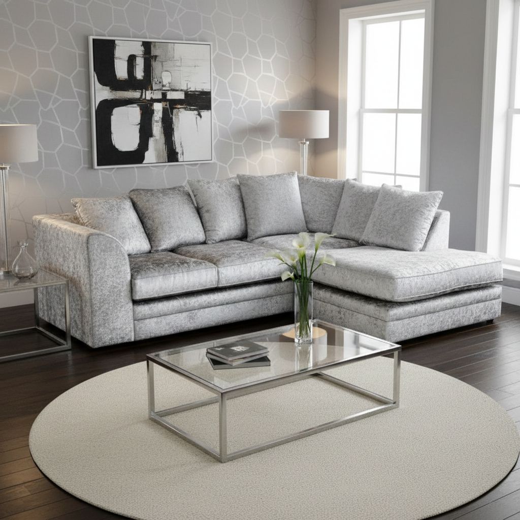 Crushed Velvet 4 Seater Corner Sofa- Right Hand Corner
