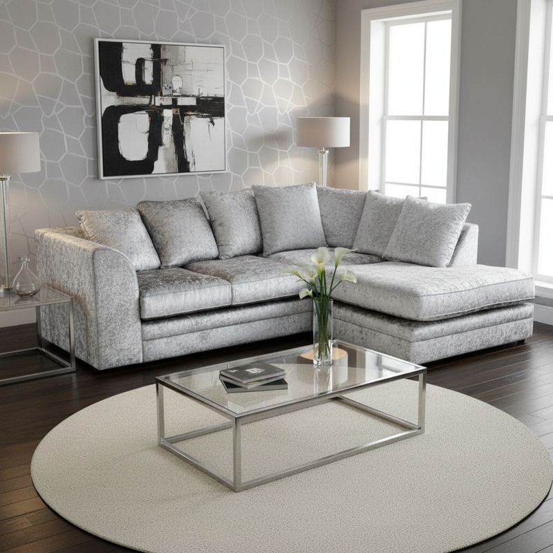 Crushed Velvet 4 Seater Corner Sofa- Right Hand Corner
