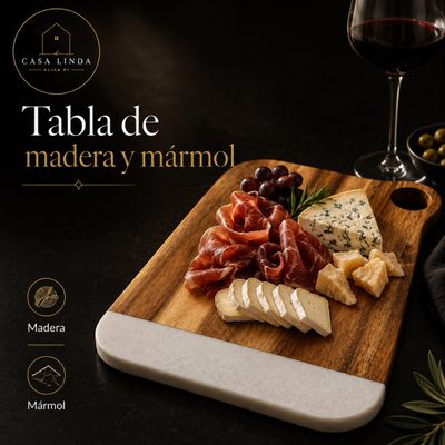 Tabla de cortar de madera de acacia y mármol