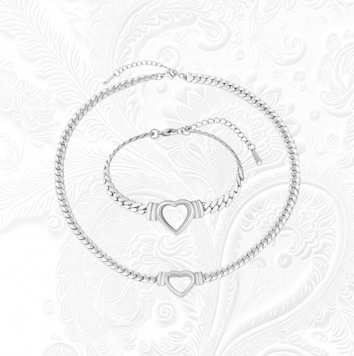 Ensemble collier et bracelet cœur  (stainless steel) – Saint-Valentin