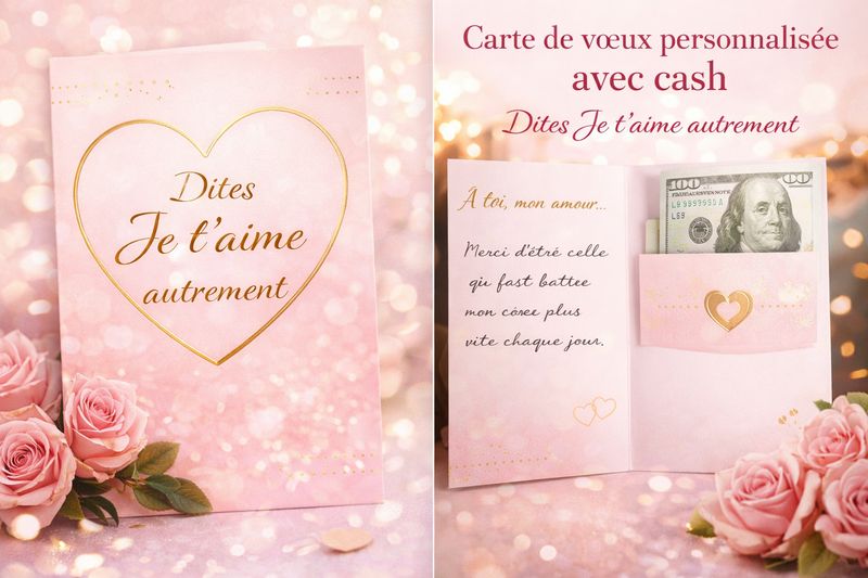 Carte de vœux personnalisée avec cash – Dites Je t’aime autrement