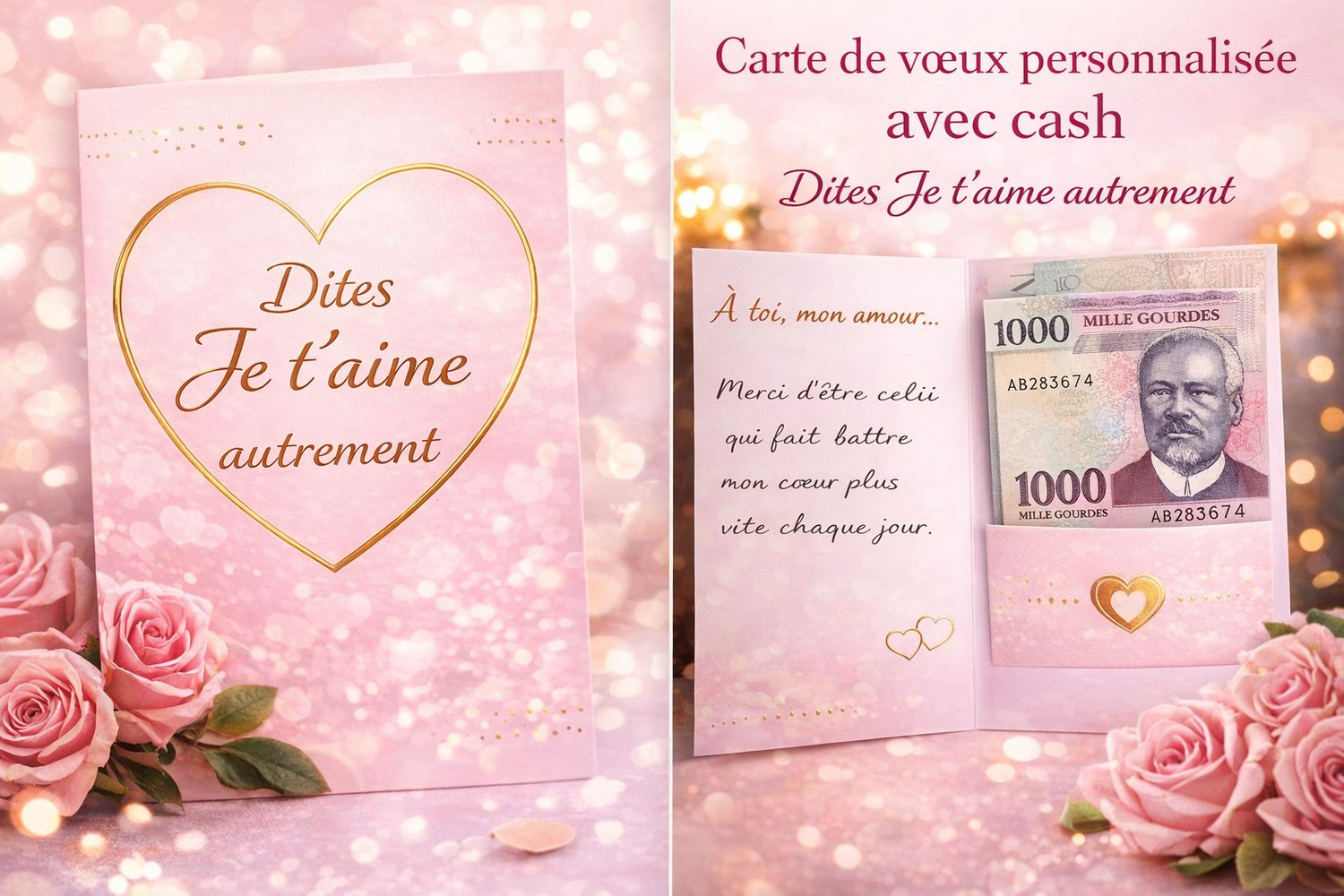 Carte de vœux personnalisée avec cash – Dites Je t’aime autrement
