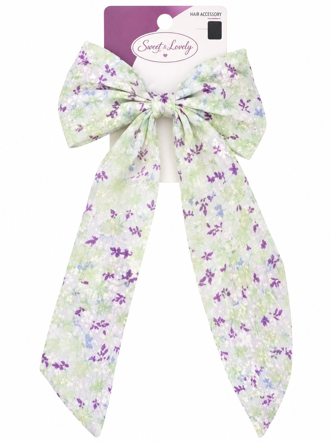 Nœud à cheveux fleuri – Vert &amp; violet
