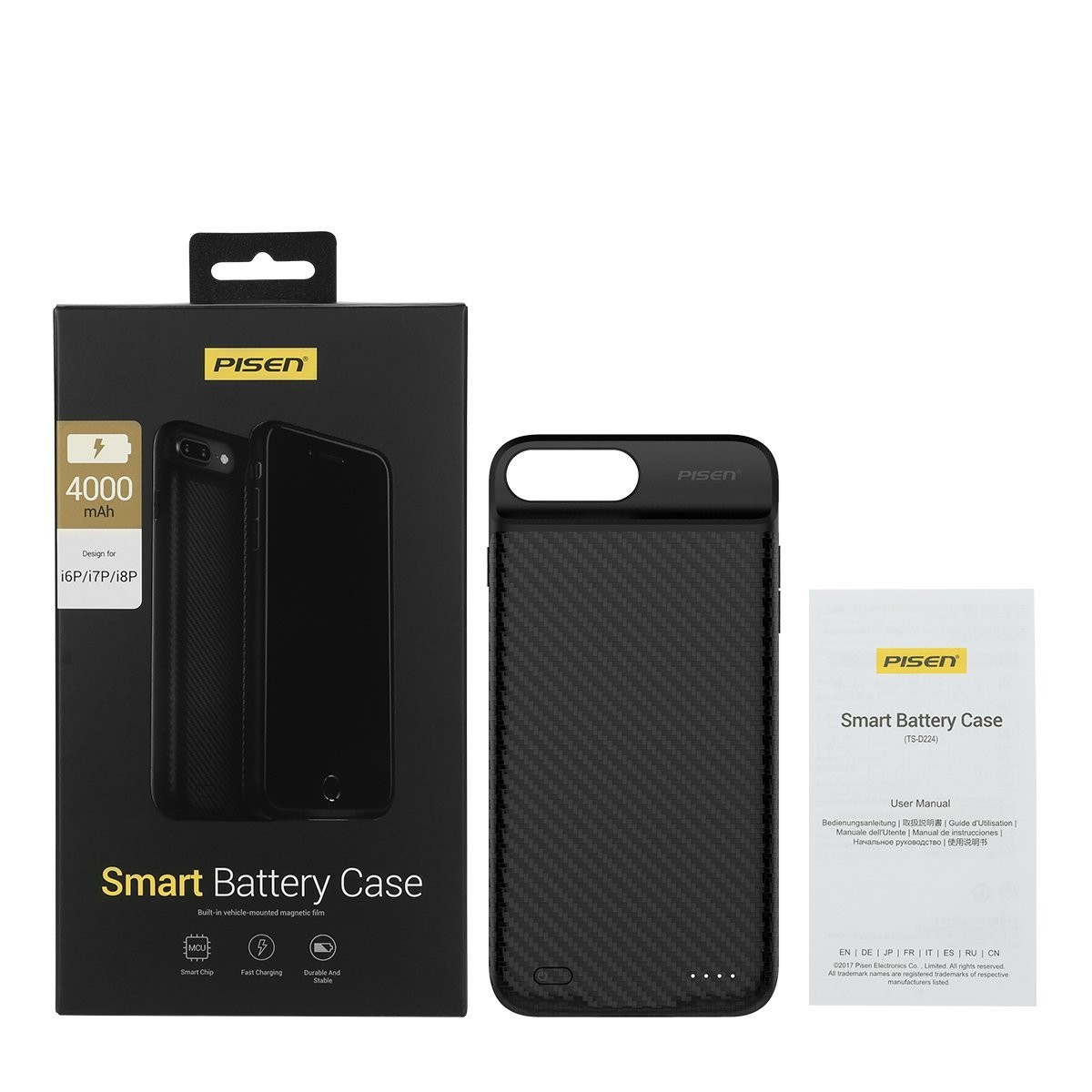 Pisen Smart Battery Case for iPhone 6P/7P/8P, 4000mAh