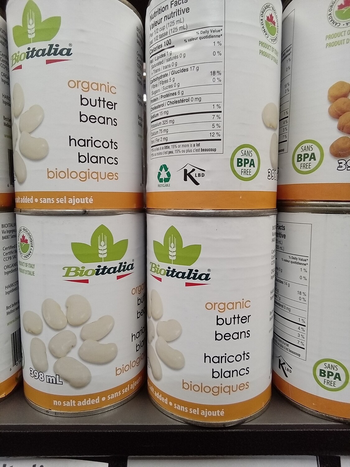 BioItalia Organic Butter Beans - Whole - 398ml