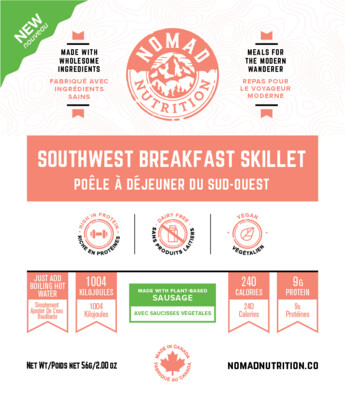 Southwest Breakfast Skillet - Plant Bases Dehydrated Meal- GF - 56g - Nomad Meals