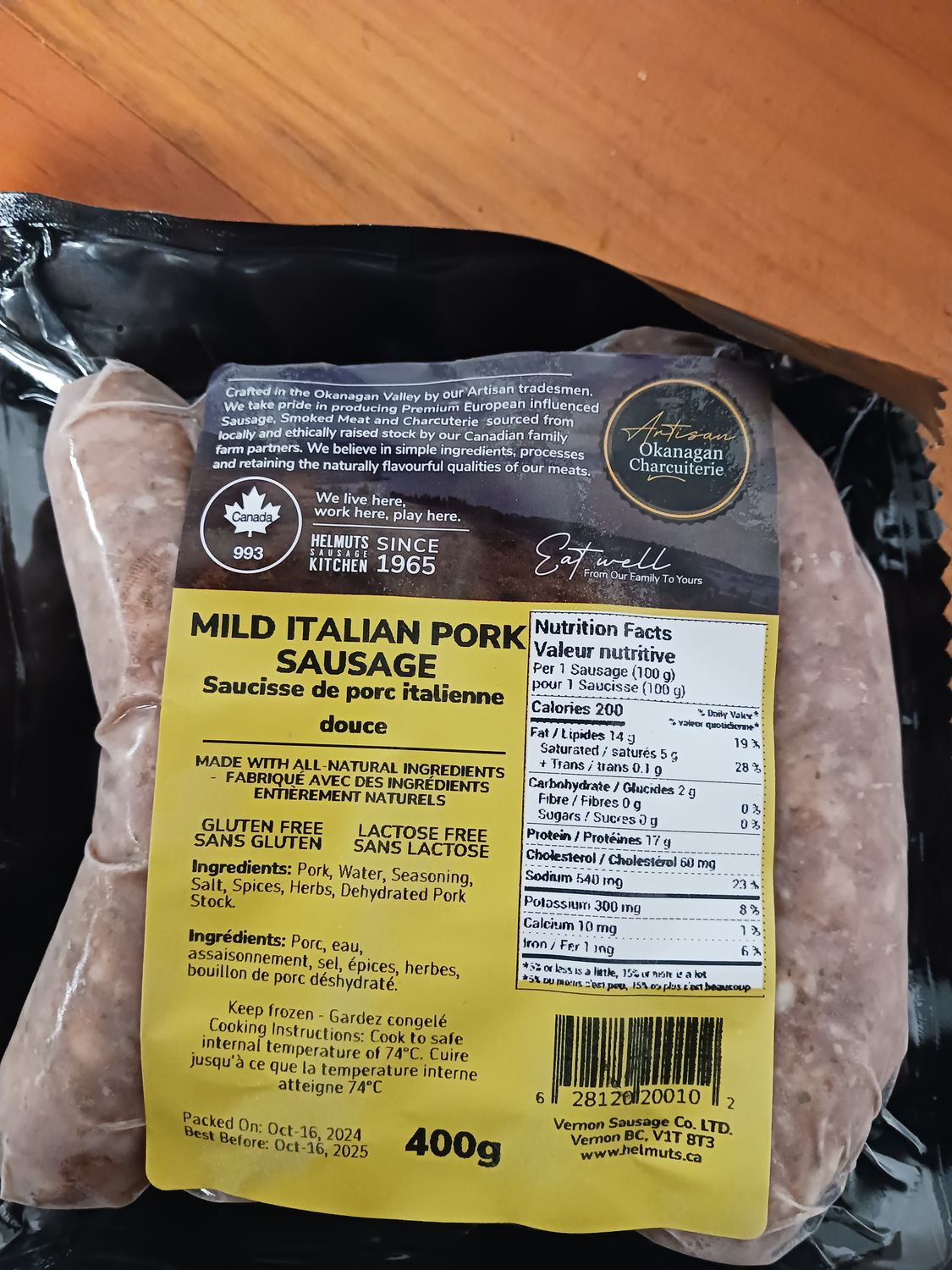 Helmut&#39;s -  Mild Italian Pork Sausage - 400g