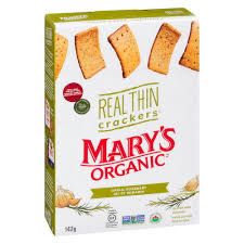 Marys Organic- Real Thin Crackers- Garlic Rosemary- 142g.