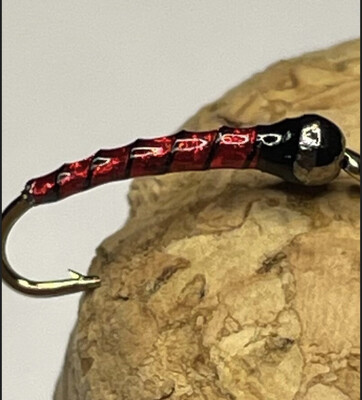 Holographic Red N Black Chironomids. Fly Fishing Flies. Stillwaters Tungsten Beads. Set Of Three