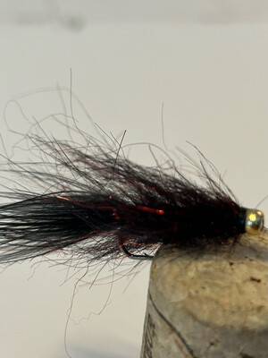 Black N Red Balanced Leech Fly Fishing Flies. Gold Tungsten Beads. Set Of Three