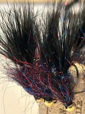 Midnight Fire Ice Dub Jig Leech Barbless Hooks. Set Of Three