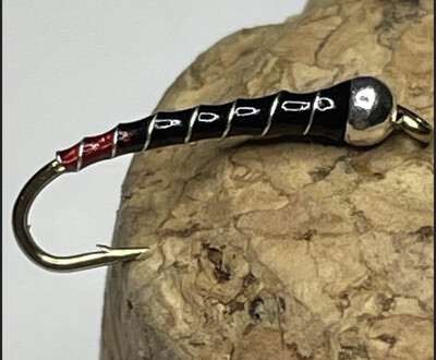 Red Butt Black N Silver Chironomids. Fly Fishing Flies. Stillwaters Tungsten Beads. Set Of Three