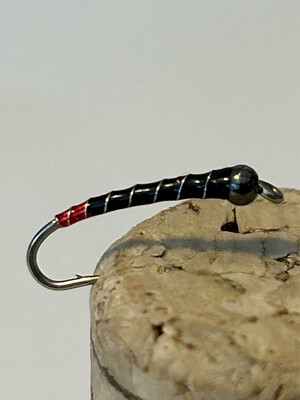 Red Butt Black Chironomids. Fly Fishing Flies. Stillwaters Tungsten Beads. Set Of Three