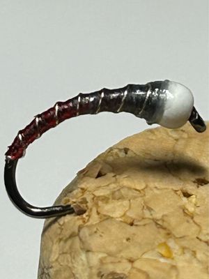 Red Butt Blue Dun Chironomid Fly Fishing Flies. Barbless / Brass Beads. Set Of Three
