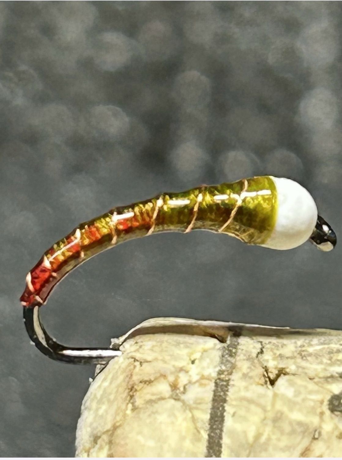 Red Butt Olive Ice Cream Cone Chironomid Fly Fishing Flies Tungsten Beads. Set Of Three Barbless/ Silver Rib